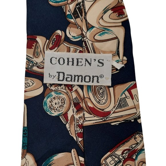 Damon Cohens Classic Car Mens Standard Size Necktie 100% Silk Navy Blue - Picture 4 of 8